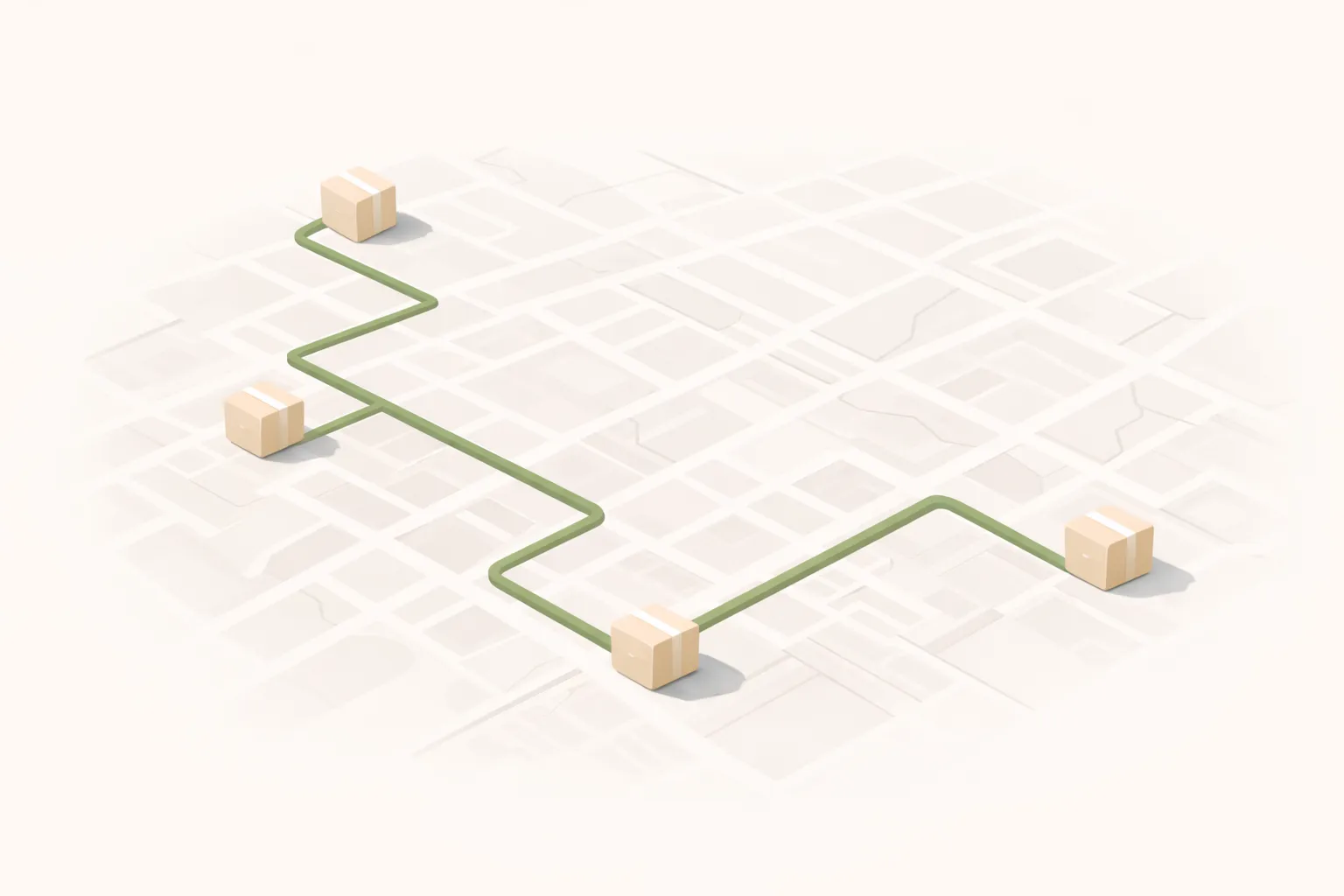 Optimized delivery route on a map connecting three packages