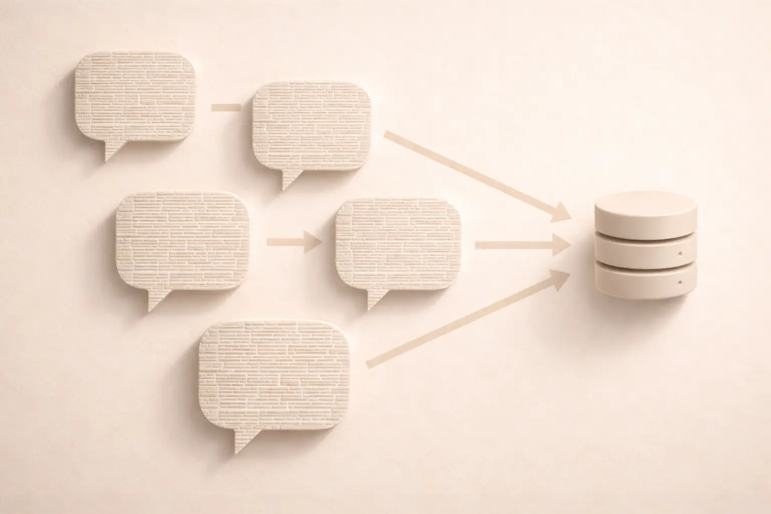 Speech bubbles flowing into a database