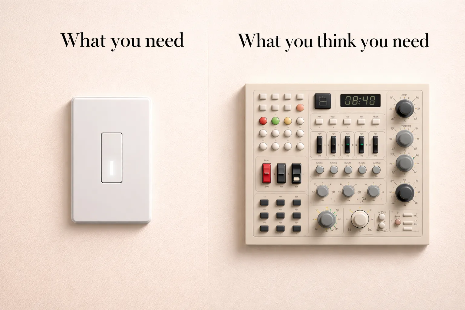 Simple light switch versus complex control panel comparison